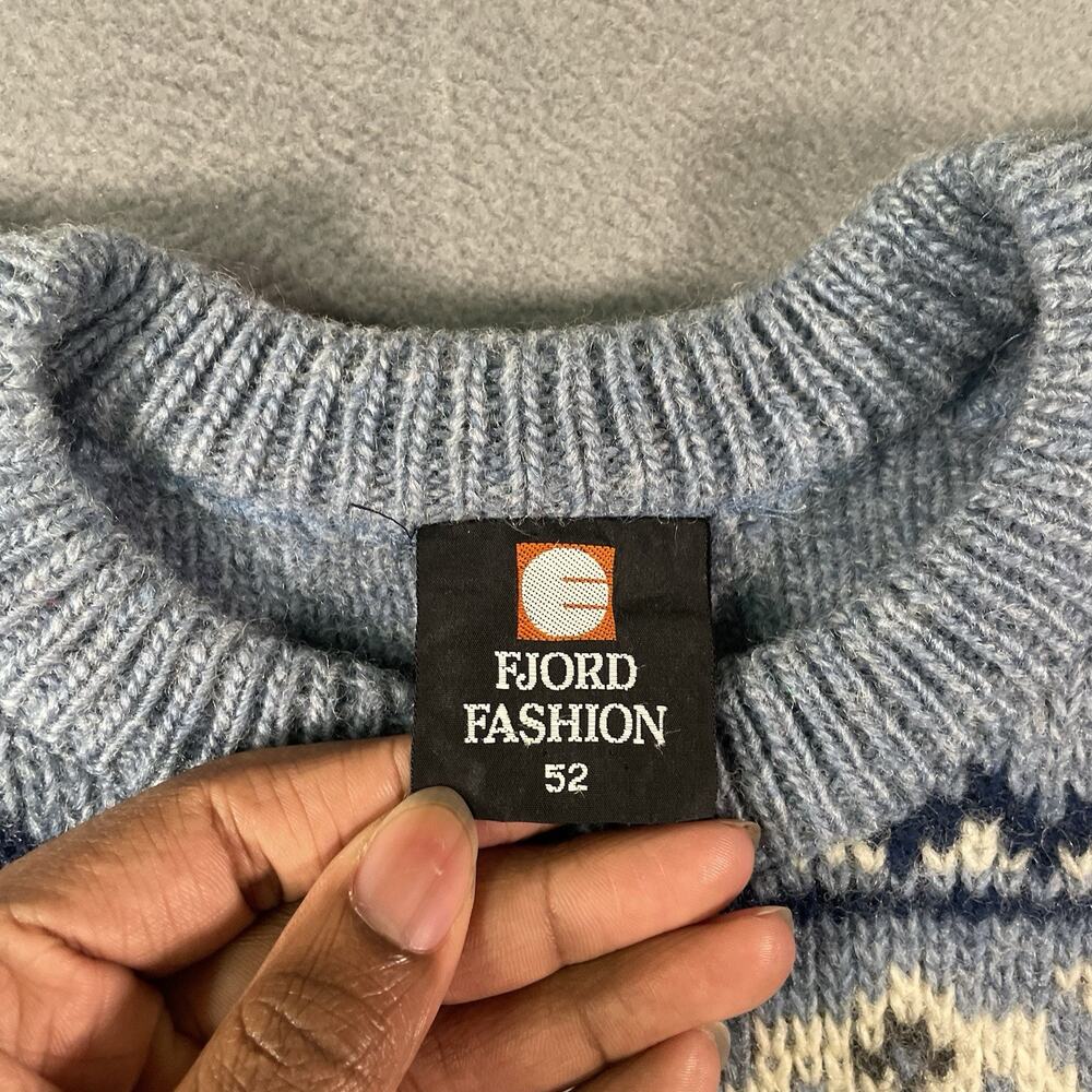 Fjord Fashion Norwegian Fair Isle Wool Sweater Blue Men’s Size 52 - Picture 6 of 11